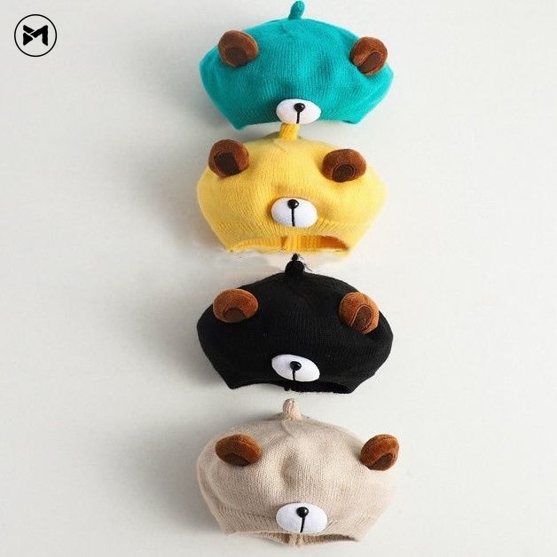 Mũ Len Dệt Kim Màu Kẹo Hình Gấu Hoạt Hình Cho Bé 1-4 Tuổi