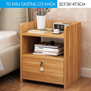 Tủ đầu giường có khóa, kệ để đồ trang điểm, tab để đèn ngủ đầu giường chất liệu gỗ kích thước 3347,5cm