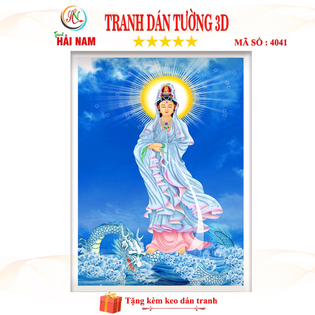 Tranh dán tường 3d Phật quan âm bồ tát - vải lụa kim tuyến - kích thước theo yêu cầu