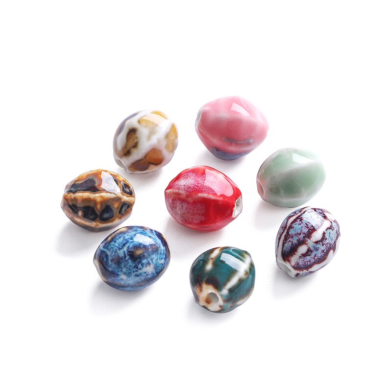 Bộ 5 hạt gốm tráng men hình oval lỗ xỏ lớn 16x14mm dành cho làm trang sức DIY