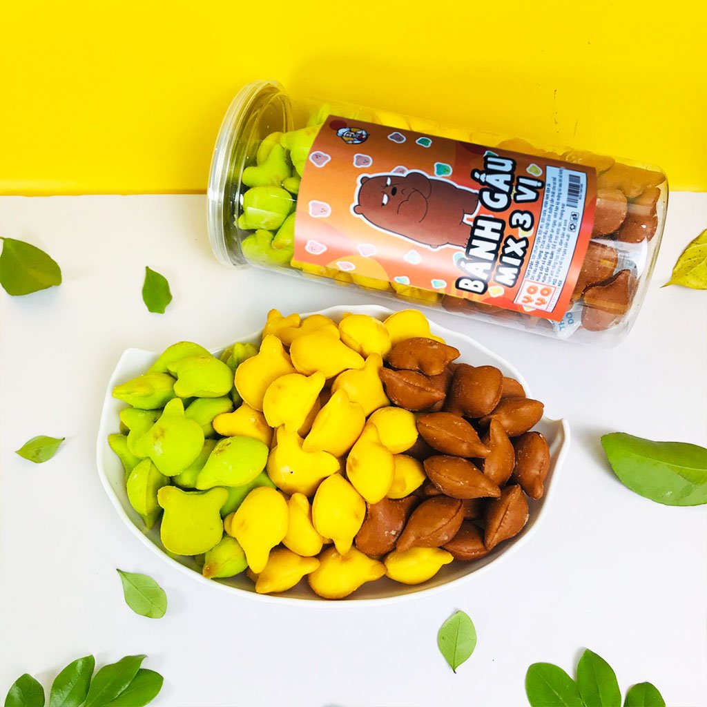 Bánh Gấu Mix 3 Vị Nhân Kem Socola Chùm Ngây 350gr XuXu Foody
