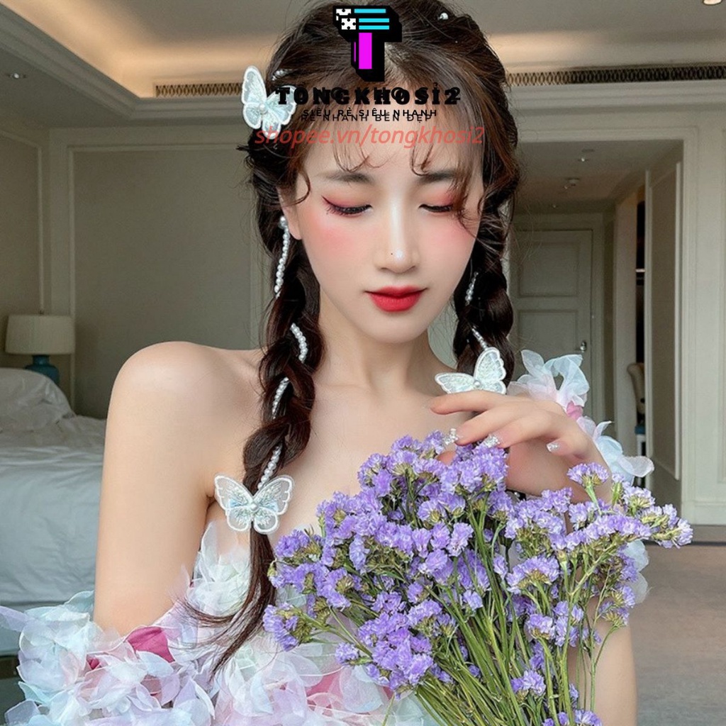 Dây Trang Trí Tóc, Buộc Cột Tóc Hình Con Bướm Đính Ngọc T.r.a.i Nhân Tạo Phong Cách Hàn Quốc T2
