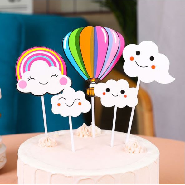 Trang trí bánh sinh nhật, bánh kem cho bé trai bé gái - SET THẺ CẮM KHÍ CẦU MÂY