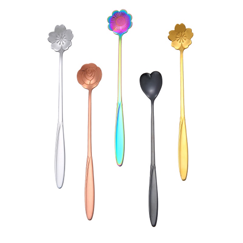 Thìa cafe hình hoa anh đào, hoa hồng kích thước 17cm chất liệu thép không gỉ phong cách Nhật Bản và Hàn Quốc