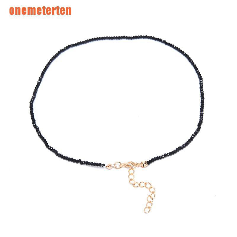 Vòng cổ choker kiểu chuỗi hạt đá pha lê nhân tạo màu đen quyến rũ thời trang