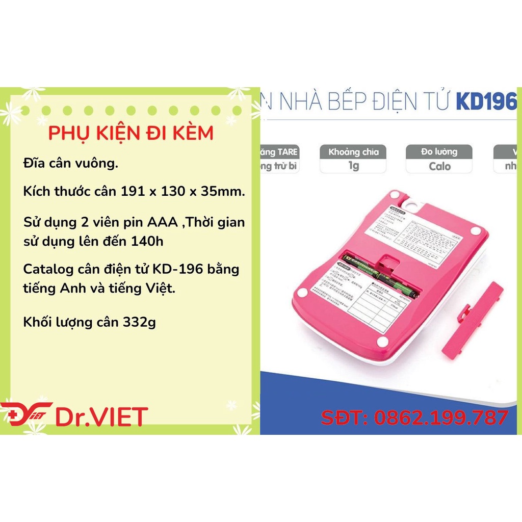 Cân Điện Tử KD-196 nhỏ gọn, tiện lợi, có thể đo lượng calories của cơm - Dr Viet