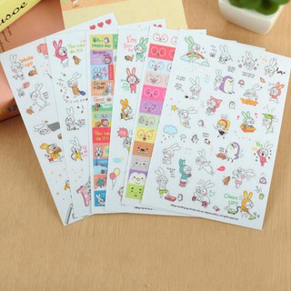 Set 6 tấm Sticker trang trí dán sổ lưu niệm & lịch & điện thoại hình thỏ dễ thương