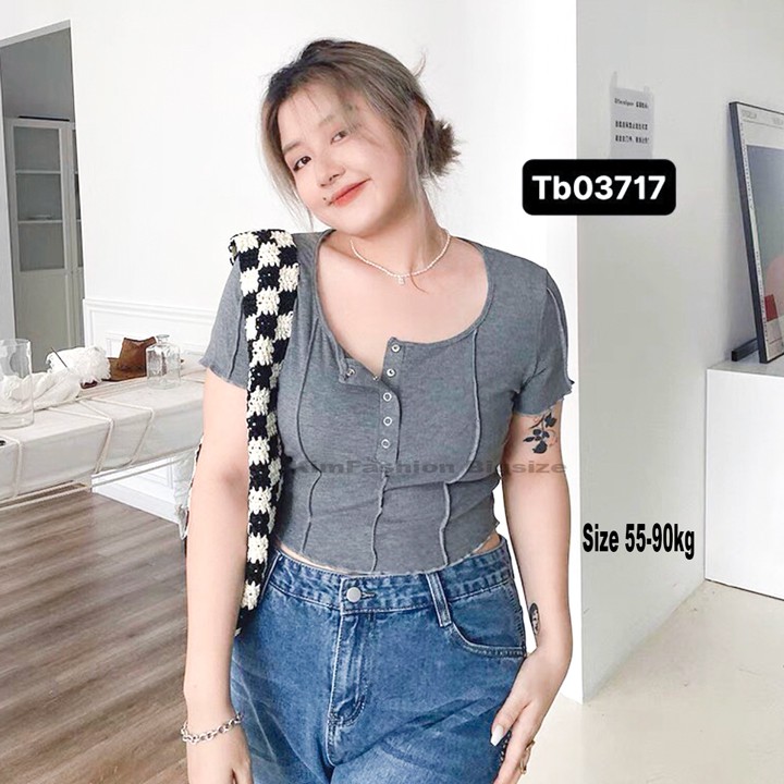 Áo croptop nữ tay ngắn bigsize 55-90kg kimfashion, Croptop bigsize vạc bầu co giãn phong cách Hàn Quốc ATTD01