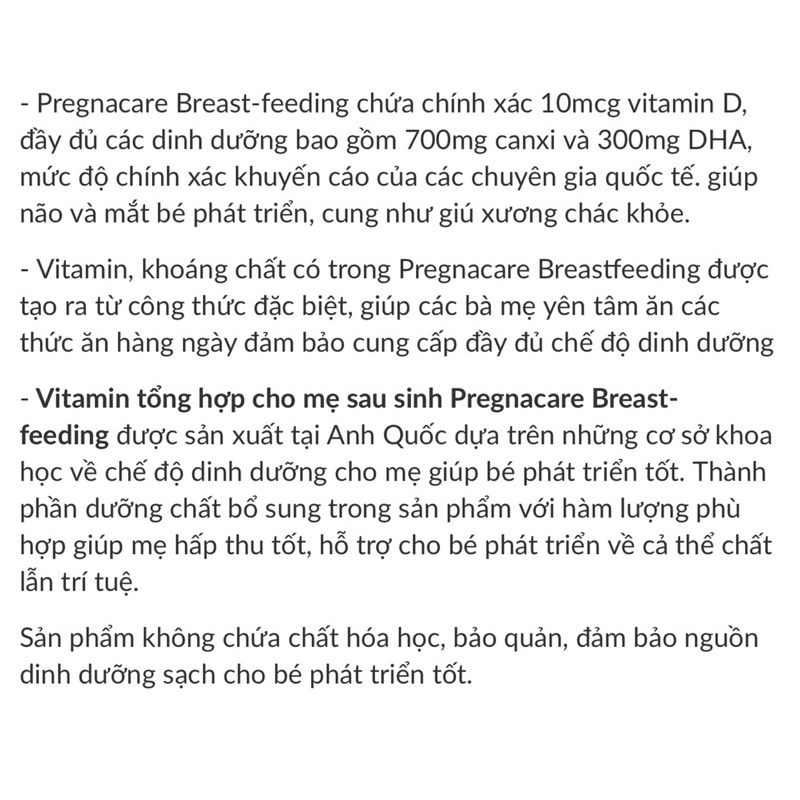 Vitamin tổng hợp cho phụ nữ sau sinh Pregnacare Breast-feeding Bú Anh 84 viên