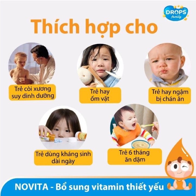 NOVITA - Vitamin tổng hợp cho bé bổ sung vitamin thiết yếu giúp trẻ tăng cường hấp thu dinh dưỡng, ăn ngon