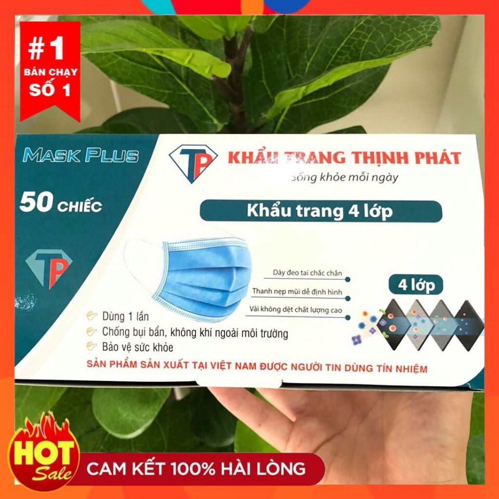 Khẩu Trang Y Tế 4 Lớp Thịnh Phát Có LOGO, Hộp 50 Chiếc Tác Dụng Kháng Khuẩn, Lọc Khói Bụi Độc Hại