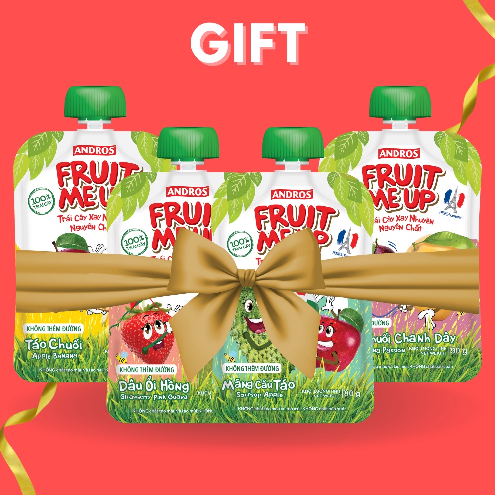 [HÀNG TẶNG KHÔNG BÁN] - FRUIT ME UP Mix 4 Vị - Trái cây xay nhuyễn nguyên chất - 90gx4