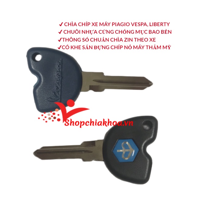 Phôi chìa khóa xe máy Piagio Vespa, Liberty, Fly đầy đủ cho các dòng