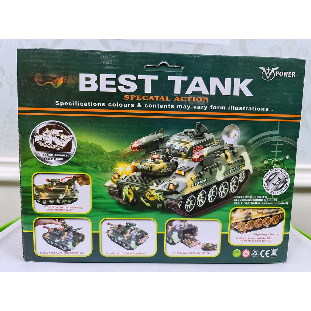 Xe tăng phát nhạc đồ chơi cho bé chạy pin AA chất liệu nhựa ABS an toàn, chi tiết sắc sảo (tự động nhả xe tăng con)