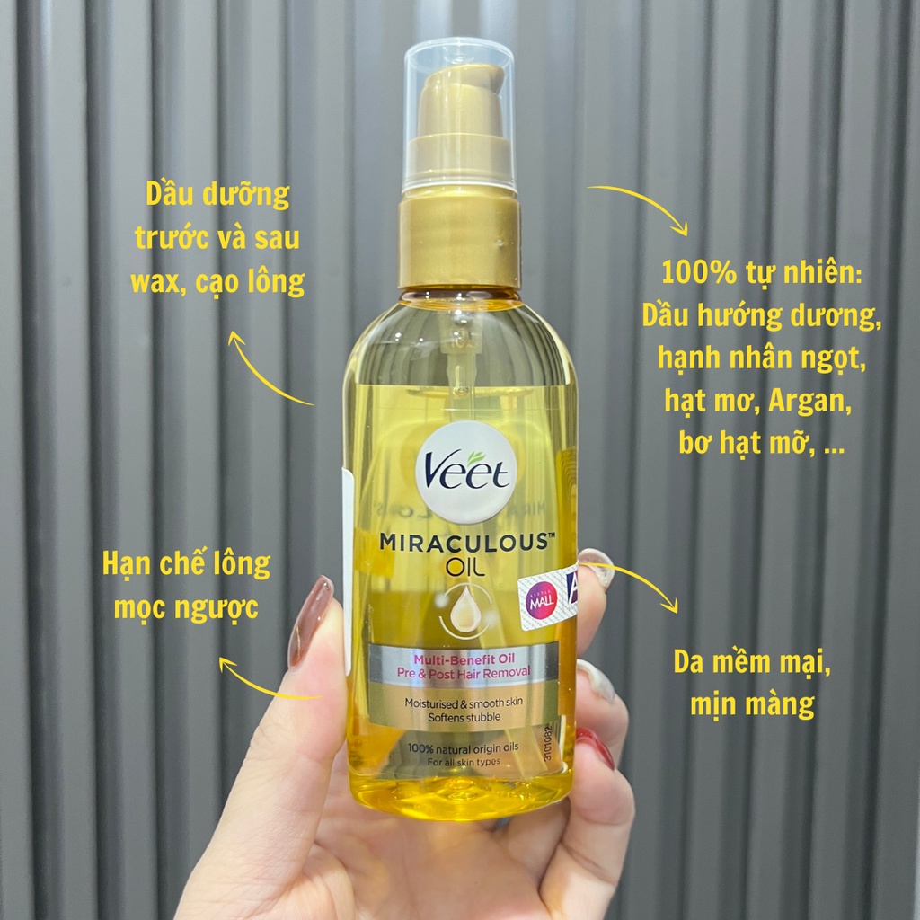 [TOP 1 SHOPEE] Dầu dưỡng da trước và sau wax lông Veet Miraculous Oil 100ml (Bill Anh)