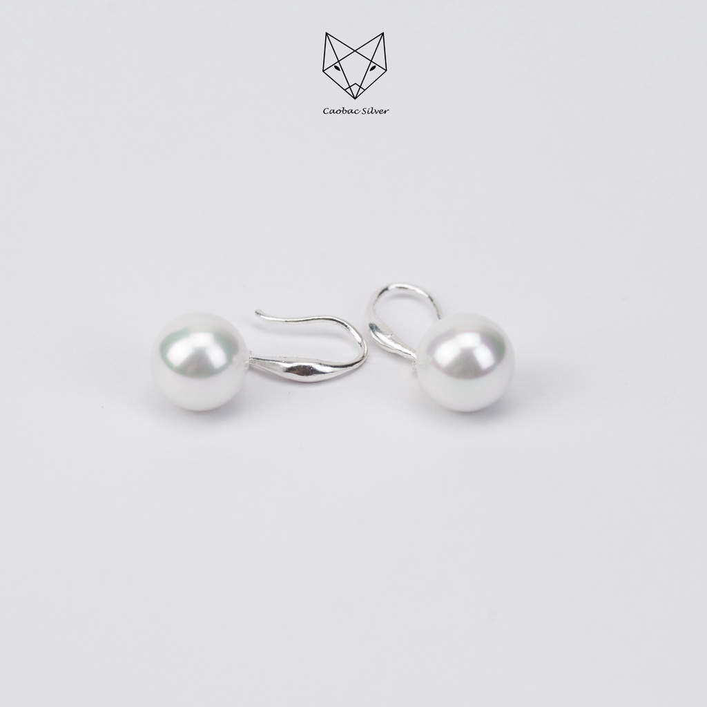 Khuyên Tai Bạc Ta CaoBac Jewellery Cho Nữ Đơn Giản Sang Trọng Mặt Trai Dáng Móc Câu Sang Chảnh Dễ Đeo