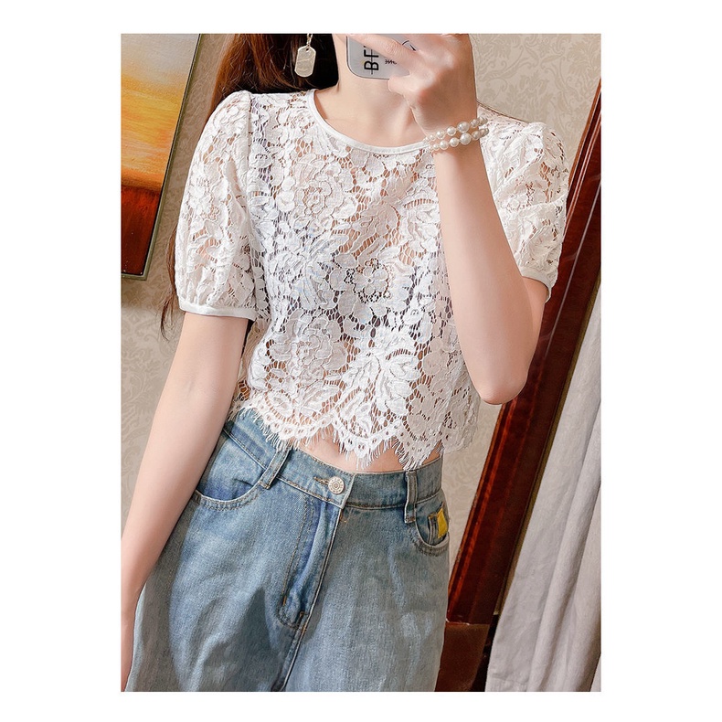Áo Thun Tay Ngắn Phối Ren Lưới Thời Trang Mùa Hè Cho Nữ