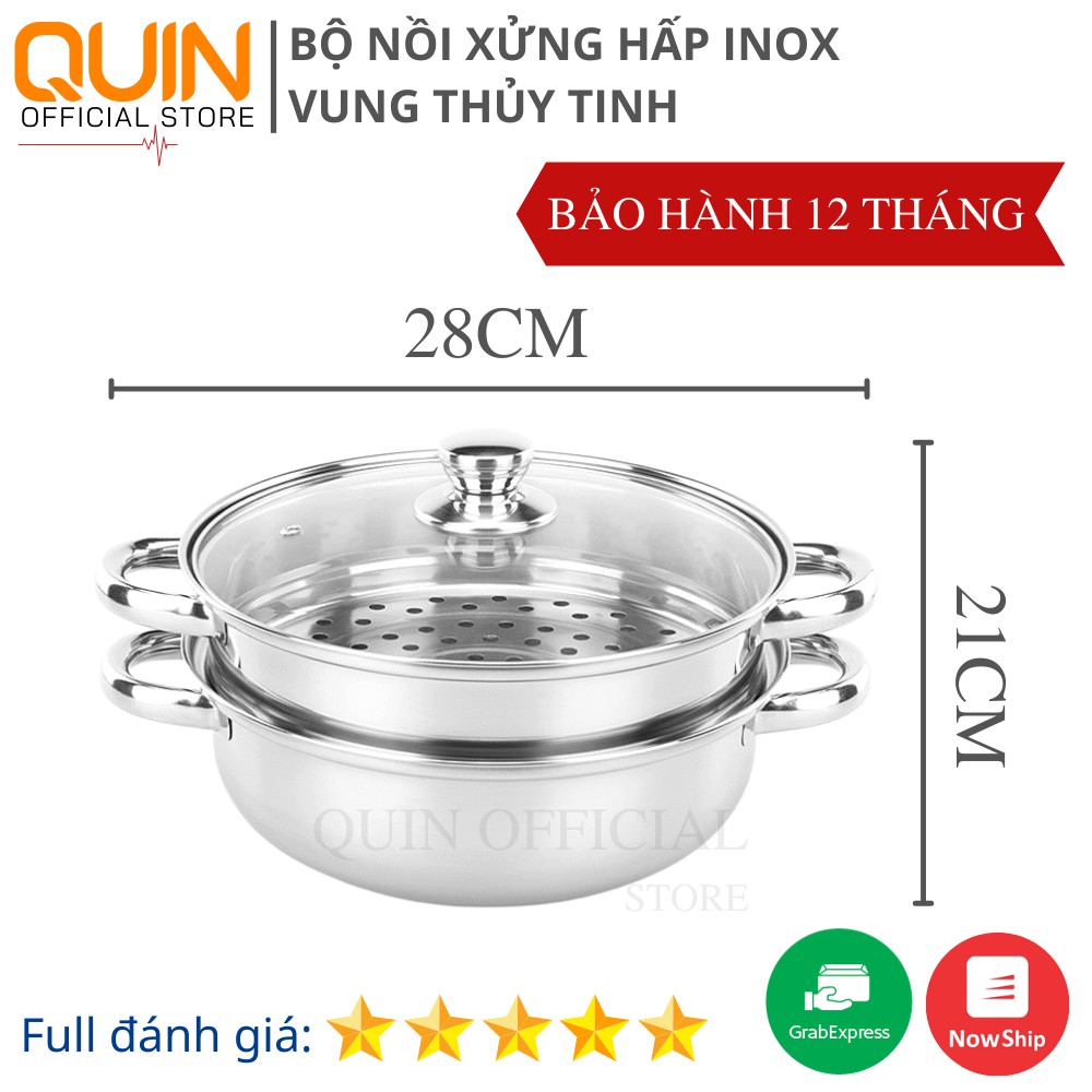 Nồi Hấp Inox 2 Tầng Hotpot Size 28cm Vung Kính Cao Cấp Dùng Cho Nhiều Loại Bếp - BH 12 THÁNG