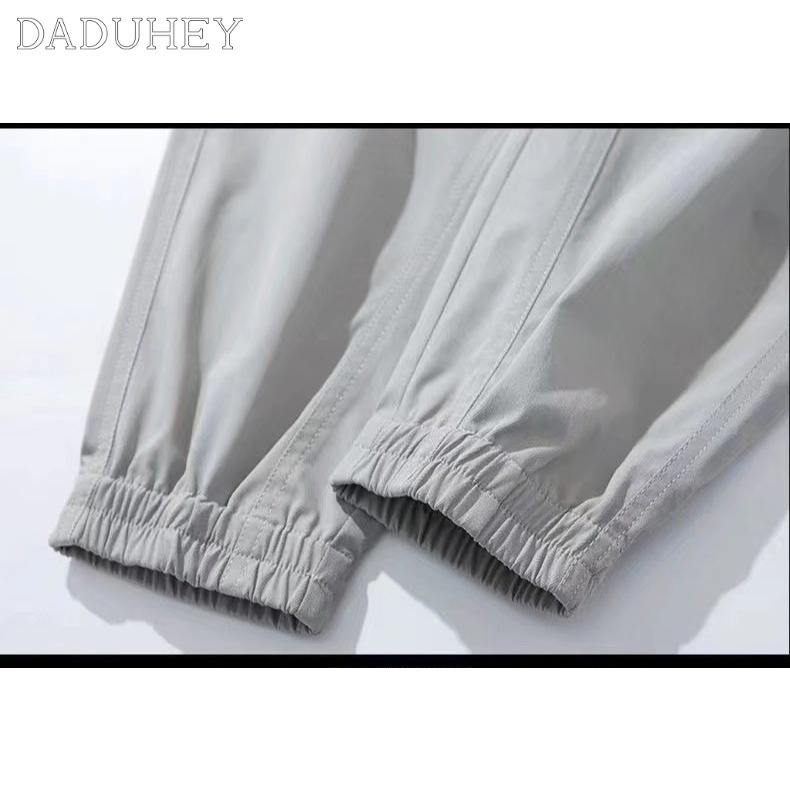 DaDuHey Men's Summer Thin Sports Casual Pants Korean Style Trendy Loose Cropped Tooling Ankle-Tied Harem Pants