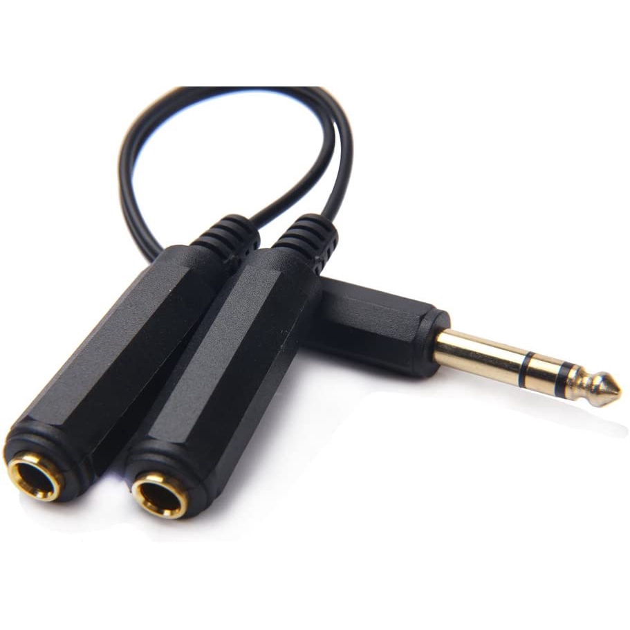 6.35mm 1/4 inch Male Plug Stereo to 2 Dual 1/4&quot;TRS Female Jack Connector Audio Speaker Cable, Y Splitter Adapter Cable (20CM / 8Inch)