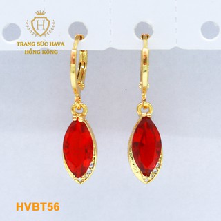 Bông Tai, Khuyên Tai Nữ Dáng Dài Đính Đá Đỏ Xi Mạ Vàng Non Cao Cấp - Trang Sức Hava Hong Kong - HVBT56