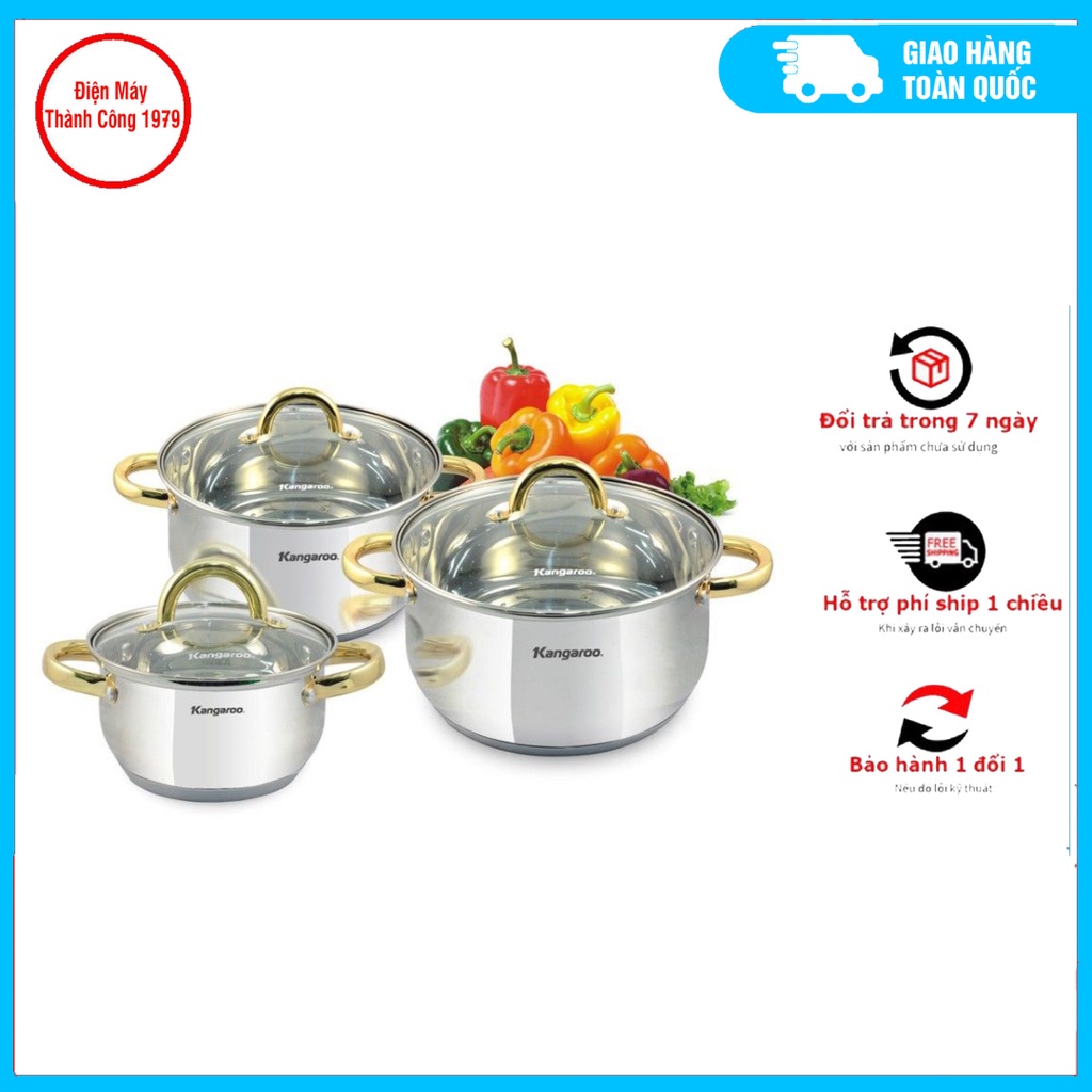 Bộ nồi Inox 5 đáy liên doanh Kangaroo KG866 an toàn cho sức khỏe, hấp thụ nhiệt nhanh