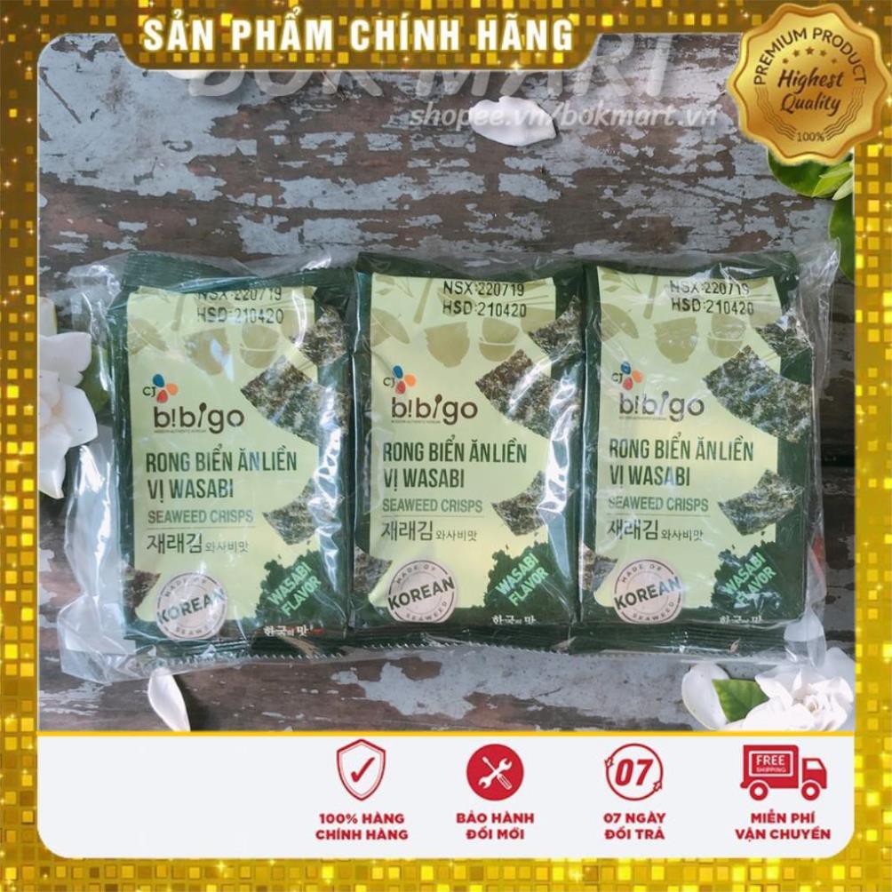 💥 ⚡ SẢN PHẨM CHÍNH HÃNG   ( LỐC 3 GÓI ) RONG BIỂN ĂN LIỀN VỊ WASABI BIBIGO GÓI 5G