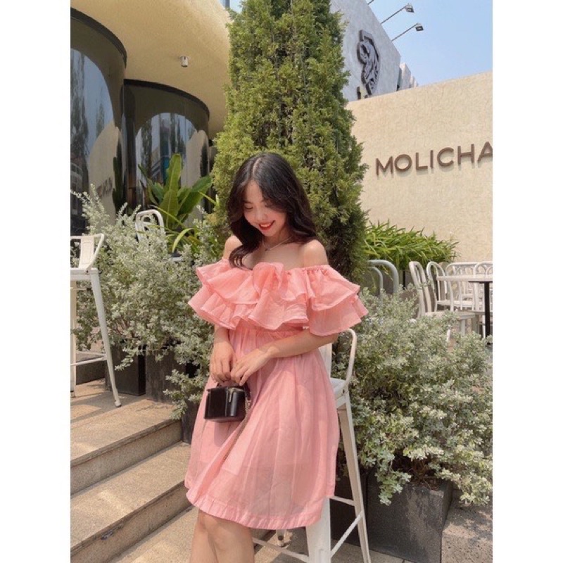 Đầm công chúa trễ vai ulzzang bèo tầng Blapink voan 2 lớp 5 màu xinh xỉu - Xuka Dress