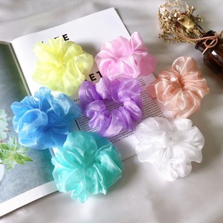 Dây Cột Tóc Vải Voan Kính Thiết Kế Màu Trơn Co Giãn Tiện Dụng (Scrunchies Vải)