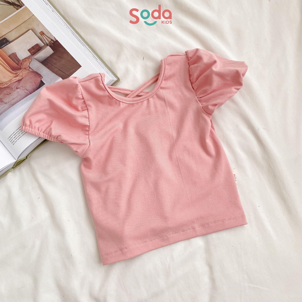 Áo thun bé gái tay bồng SODA KIDS thiết kế chéo lưng, chất liệu thun cotton co giãn 4 chiều, mềm, mịn, mát