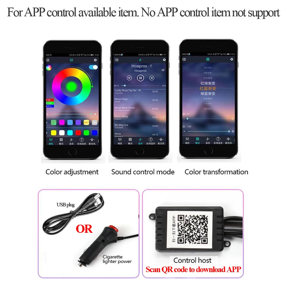 Dải Đèn LED Nhiều Màu 4x9 4x12 4x18 Trang Trí Nội Thất Xe Hơi Kèm Điều Khiển Từ Xa