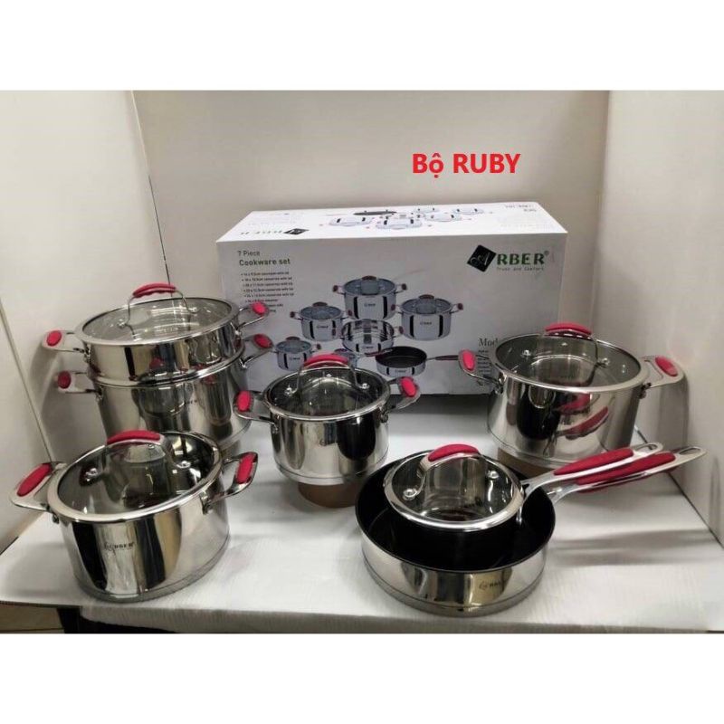 Bộ nồi Đức Arber inox 7 món ruby cao cấp hàng chính hãng