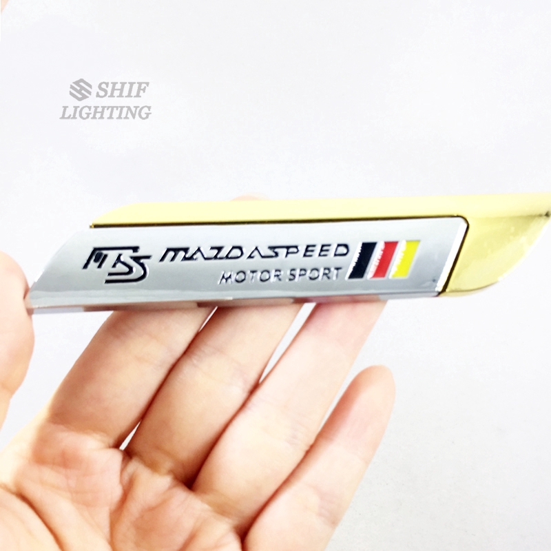 2 x Gold Metal MS MAZDA SPEED Logo Car Auto Body Fender Decorative Emblem Badge Decal Sticker For MAZDA