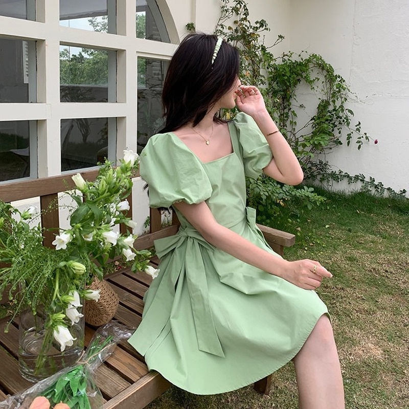 Đầm Tay Phồng Dáng Chữ A Thời Trang Mùa Hè Ngọt Ngào Cho Nữ