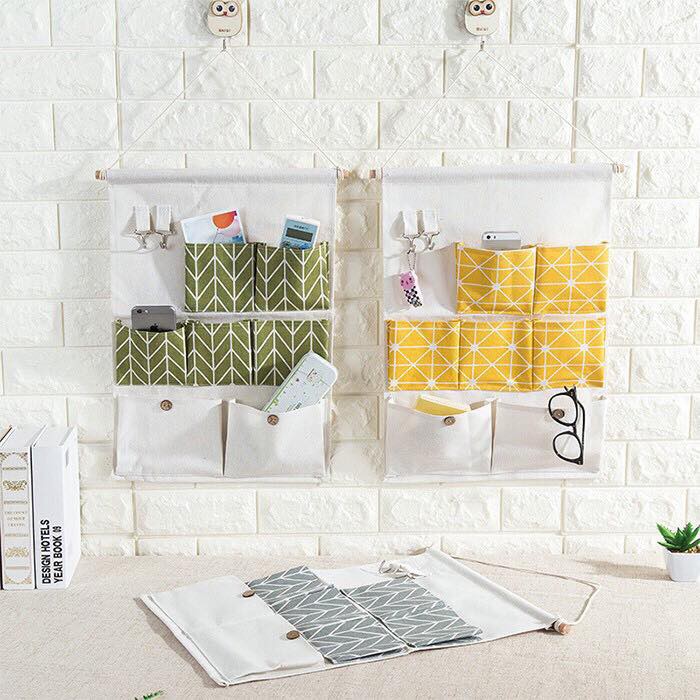 Túi Treo 7 Ngăn Lúa Mạch phong cách decor, phong cách vintage, kích thước 57x35cm, túi gồm 2 ngăn lớn 5 ngăn nhỏ