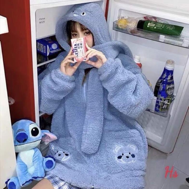 Áo khoác lông thêu túi gấu kèm khăn quàng cổ hs