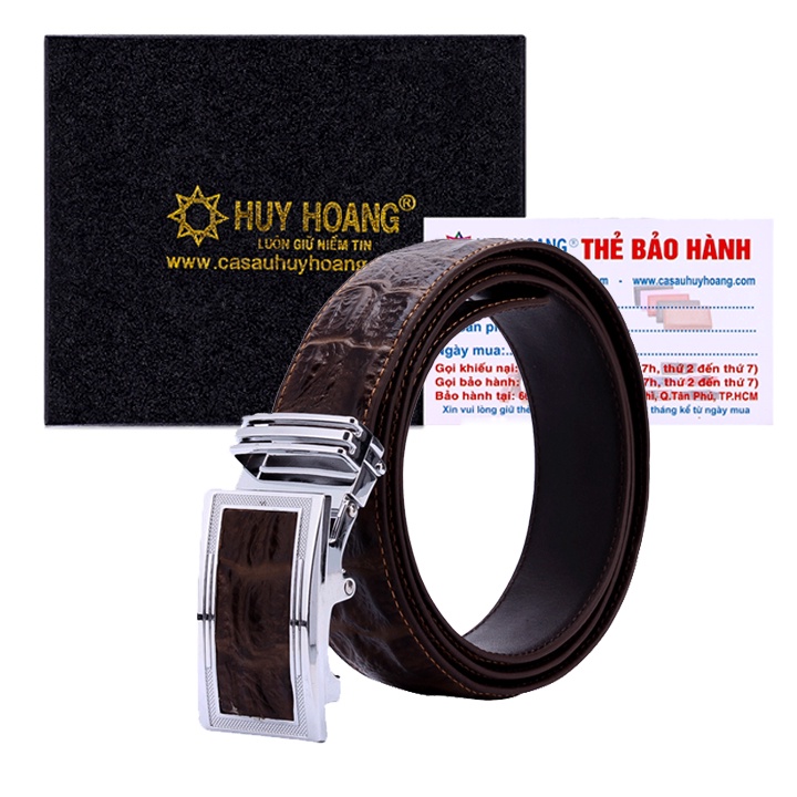 HHP4118 - Dây nịt nam Huy Hoàng da bò vân cá sấu lớn 3,5P màu nâu