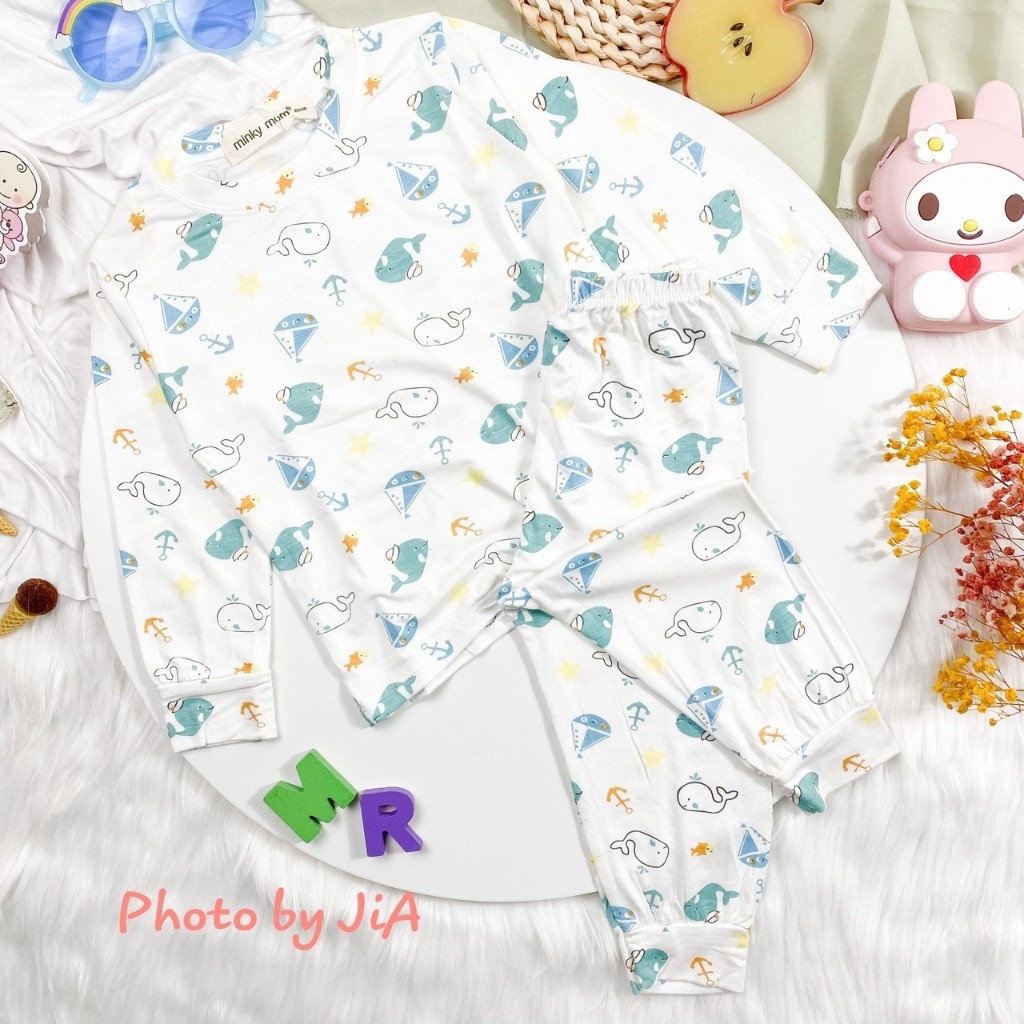 Bộ Thun Lạnh Dài Tay Cho Bé  Bộ Thu Đông Dài Tay Minky Mom Cho Bé Trai Bé Gái Với Các Họa Tiết động vật ngộ nghĩnh