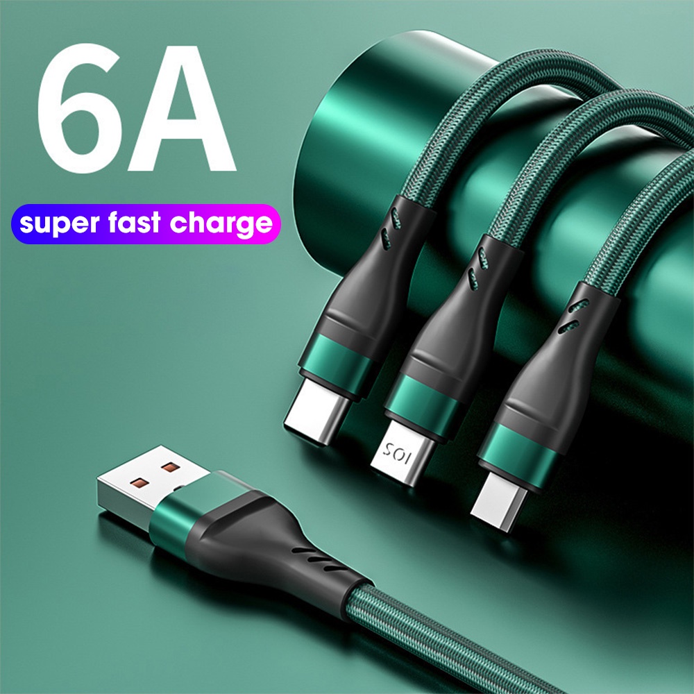 Cáp Sạc Nhanh 3 Trong 1 6A Cho Điện Thoại Thông Minh