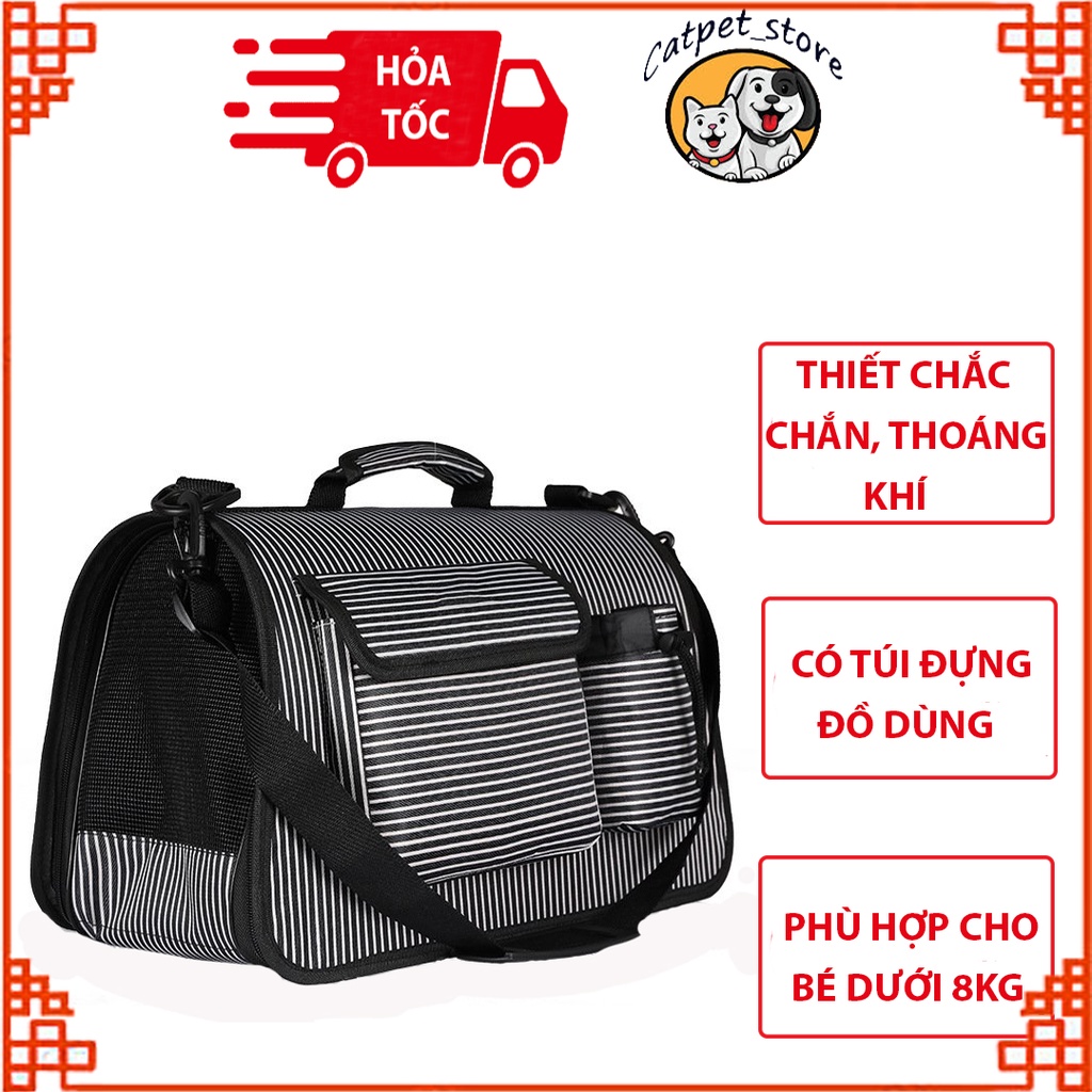 Túi vận chuyển chó mèo,túi đựng chó mèo 2 mặt lưới thoáng khí,họa tiết kẻ sọc,chấm bi