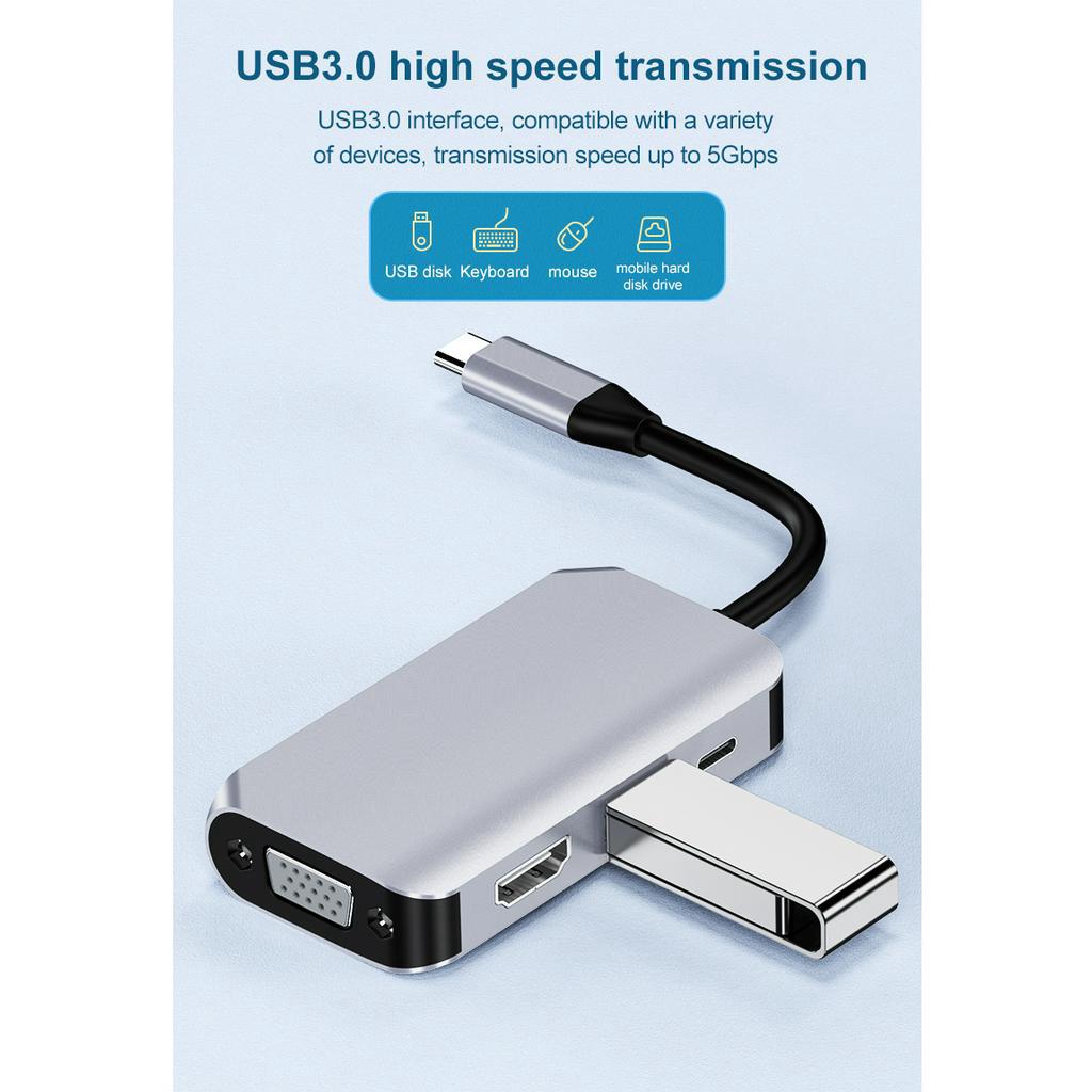 Bộ Chia Cổng Sạc USB Type-C Sang HDMI VGA 1920 * 1080P / 60HZ.