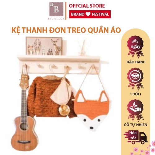 Móc Gỗ Gắn Tường Gỗ Thông BTC DECOR - Kích Thước 10 x 8 x 45cm - Bảo Hành 12 Tháng