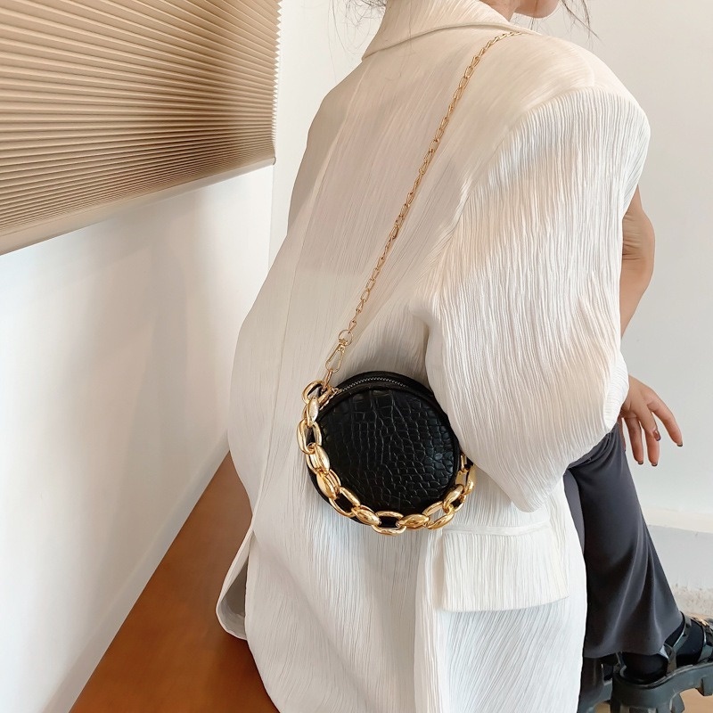 Túi Đeo Chéo Tròn Nhỏ Họa Tiết Vân Đá Màu Trơn Đơn Giản NB00152