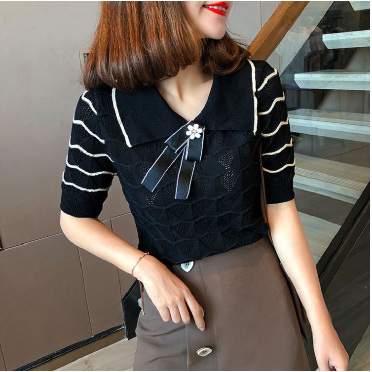 [SIÊU HOT] Áo Len Nữ Tay Ngắn Thắt Nơ Cách Điệu Phong Cách Hàn Quốc | BigBuy360 - bigbuy360.vn