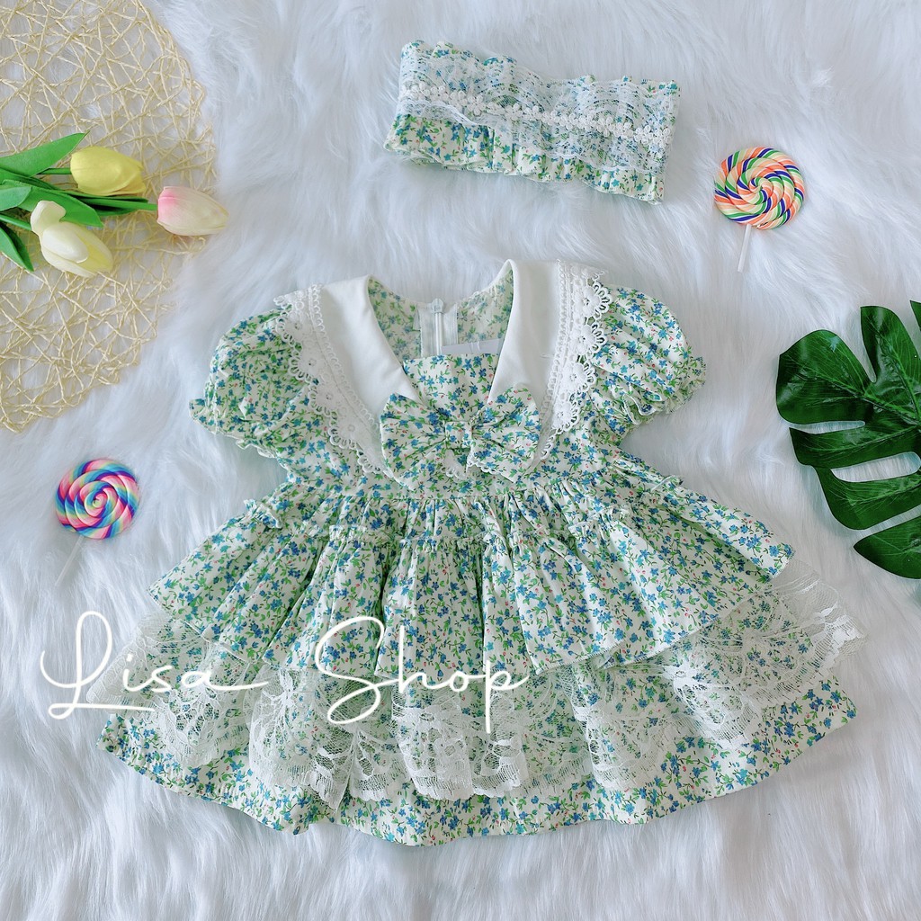 Đầm bé gái lolita nhí xanh