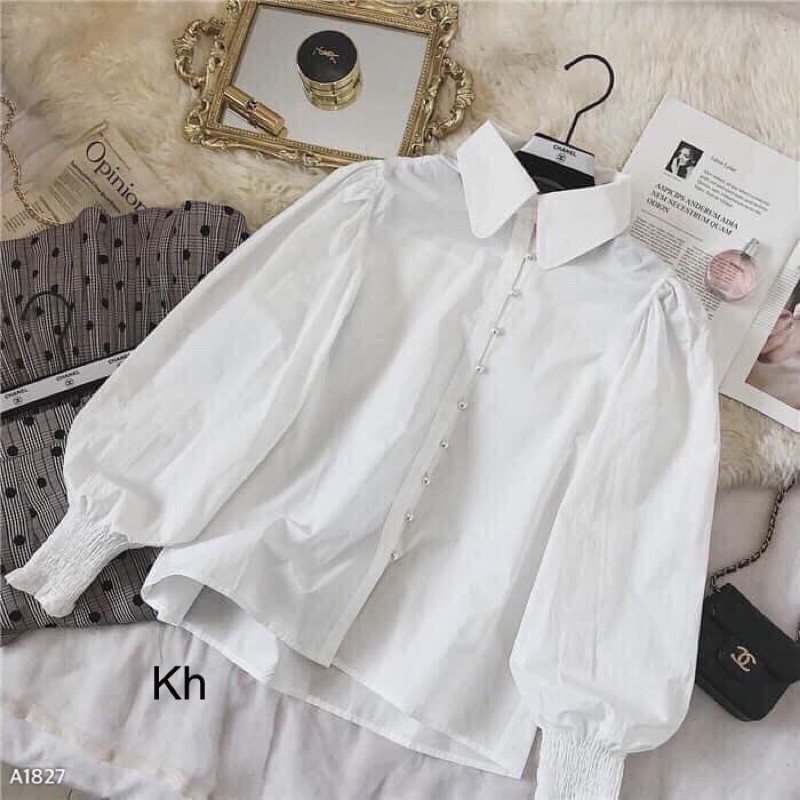 ⚡️SƠ MI TRẮNG⚡️ Sơ mi trắng cúc ngọc tay chun | BigBuy360 - bigbuy360.vn