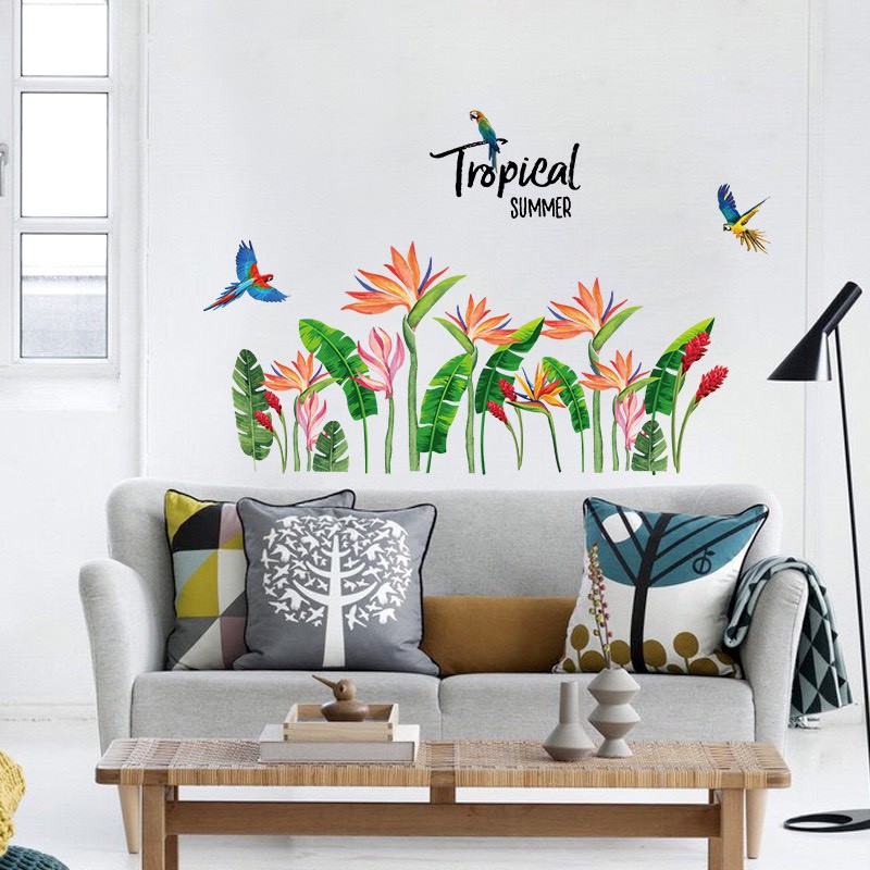 Decal trang trí Hoa Rừng Tropical Summer- Tranh dán tường phong cách Hàn Quốc SK9306