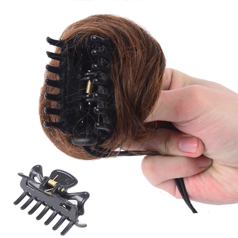 Búi tóc giả xoăn từ sợi tổng hợp màu đen nâu tự nhiên dành cho nữ