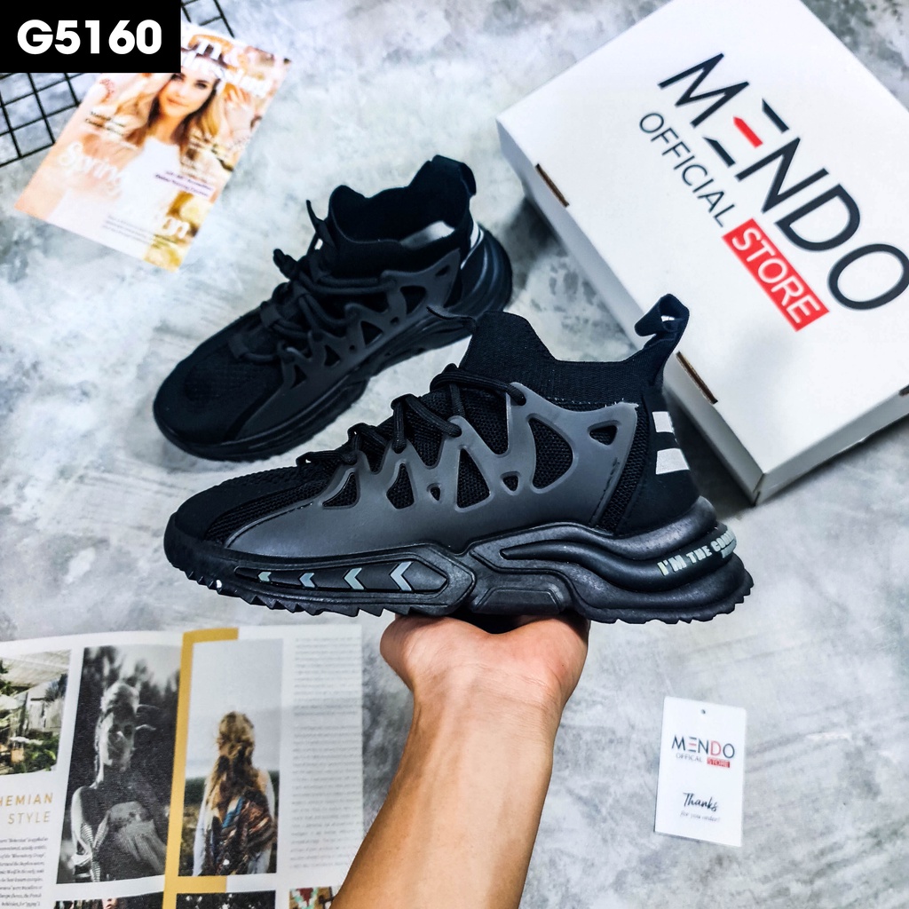Giày Thể Thao Nam MENDO - Giày Sneaker Màu Đen - Xám, Giày Thể Thao Form Ôm Chân, Thoải Mái - G5160