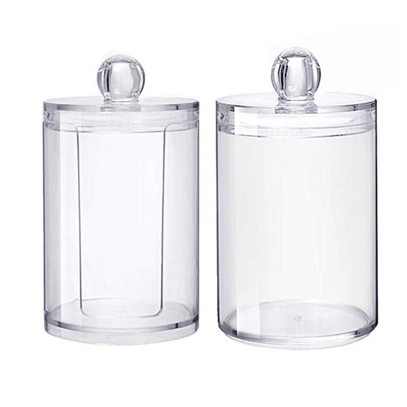 1 Set 2 Hộp Trong Suốt Đựng Tăm Bông Trang Điểm Bằng Acrylic Trong Suốt Sức Chứa Lớn